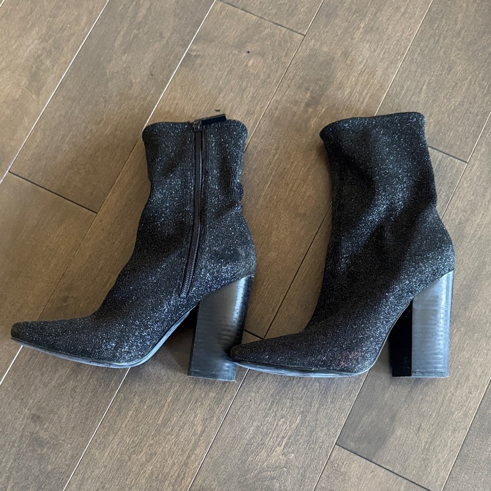 Kendall & Kylie Black Sparkle Heeled Boots